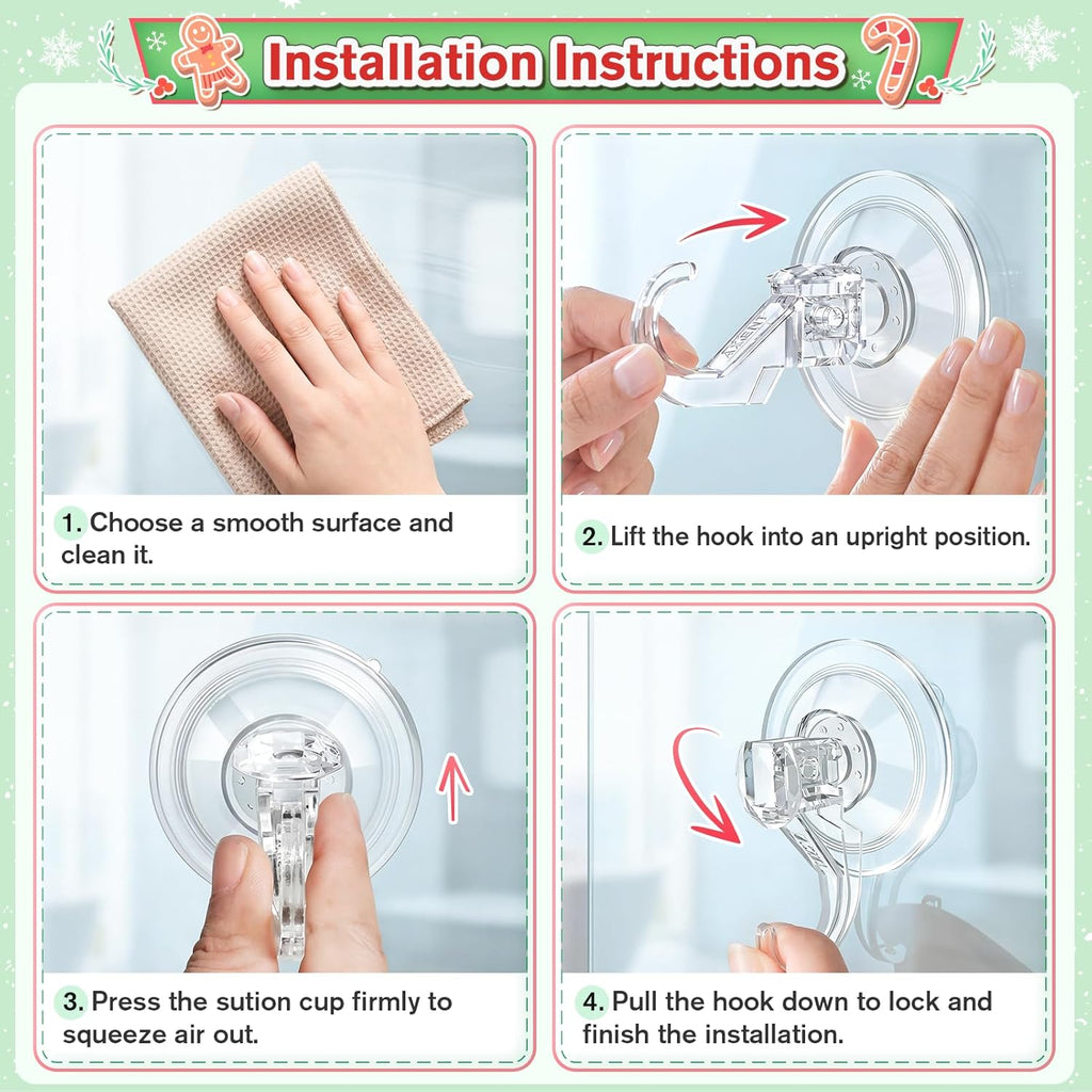 VIS'V Wreath Hanger - Heavy Duty Suction Cup Hooks | 22 LB Capacity, Clear, 6 Pack, Removable & Reusable