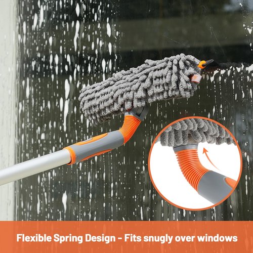 Eazer 2-in-1 Window Cleaner Tool, 64'' Window Squeegee for Home, Window Cleaning Squeegee Kit with Telescopic Pole, Window Washing Kit with Rotatable Bendable Head(Threaded + Telescopic)