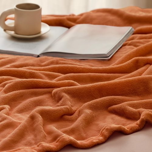 Bedsure Burnt Orange Throw Blanket - Soft, Lightweight Fleece Twin Blanket for Cozy Comfort at Home or Travel