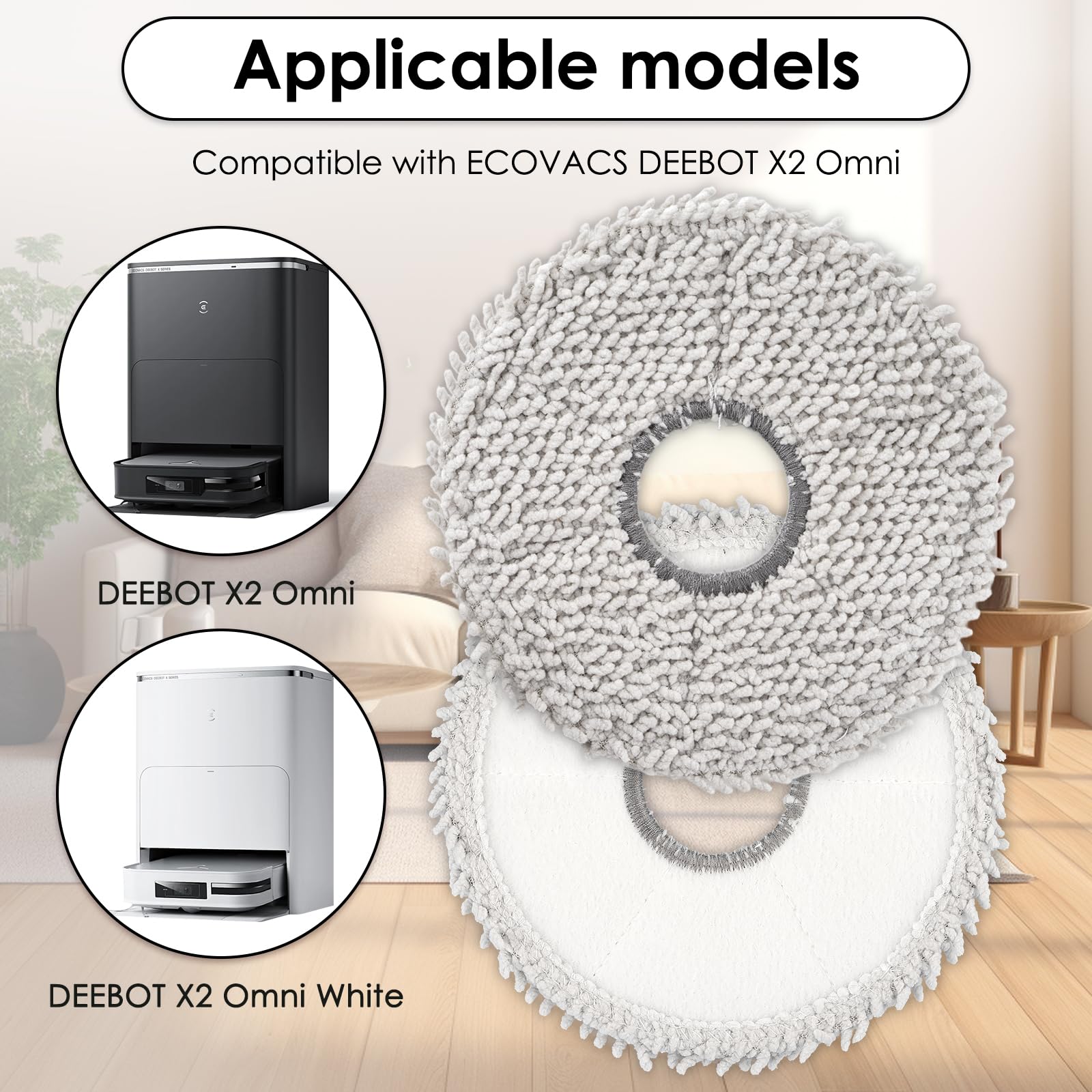 (4 Pack) Mop Pads for ECOVACS DEEBOT T30 Pro Max/ T30 Pro Omni/ T30S/ T30S Combo/ T30C Omni/ X5 Pro Omni/ X2 Omni X2 Pro T20 Omni X1 Omni X1 PRO Omni X1 PLUS T10 Omni T10 Turbo Yeedi M12 Pro+ X1 Turbo