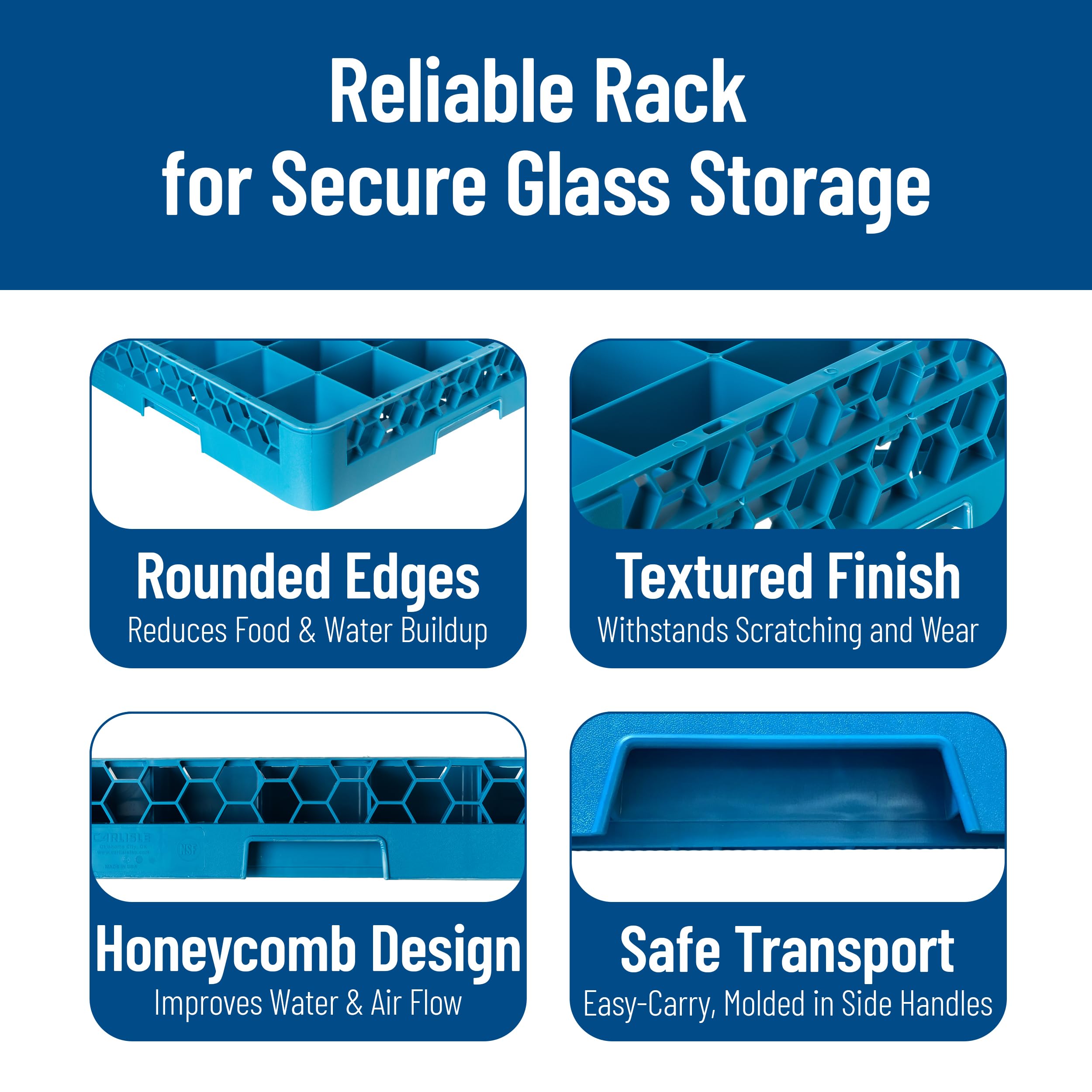 Carlisle FoodService Products OptiClean 25 Compartment Glass Racks – Fits 3.25" Diameter Red Wine Goblets, Beverage Glasses, Rocks Glasses, Tamper Proof Restaurant Kitchen, Blue