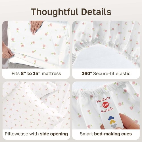 California Design Den Twin XL Bed Sheets Set - 100% Cotton, 400 Thread Count, Smooth Sateen Finish, Floral Design