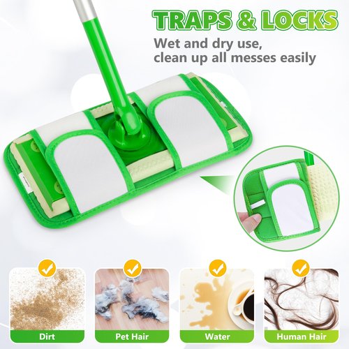 Microfiber Mop Pads Compatible with Swiffer Sweeper Mop, Wet Pads Refills Dry Pads Reusable Wet Pads Mop Refill Pads Dry Wet Refills Washable Pads Wood Floor Pads for Wet Dry Cleaning(4 Pack)