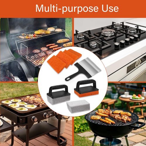 NxeAnnQi 10 Pieces Griddle Cleaning Kit for Blackstone & More - Professional Flat Top Grill Cleaning Kit with Heavy Duty Griddle Scraper, Grill Stones, Scouring Pads & Ergonomic Handles
