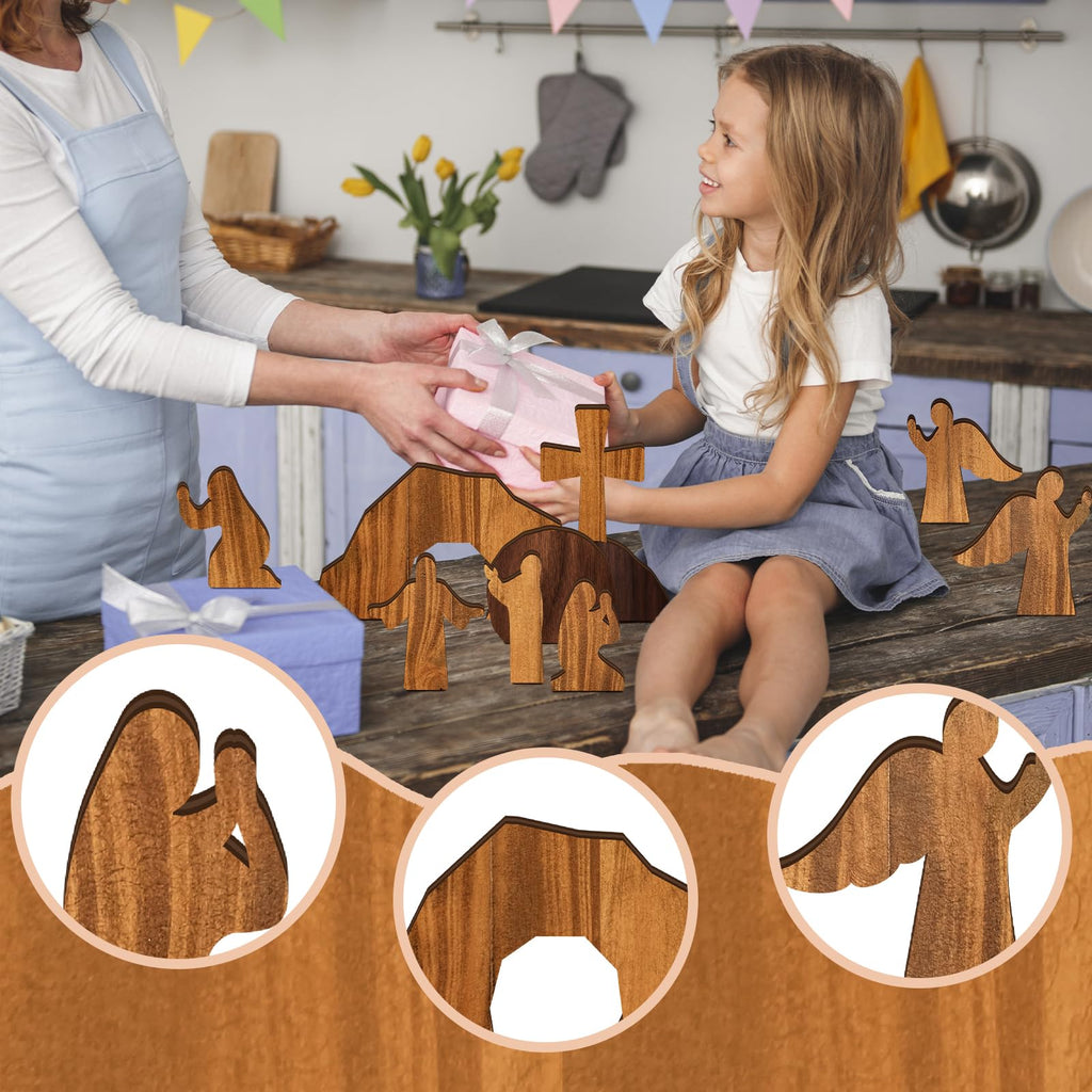 Wesiti 8 Pcs Easter Resurrection Scene Set Empty Tomb Easter Christian Cross Decorations Scene Wooden Decor Jesus Tray Set Tray with Nativity for Home Decoration Collectible Figurines