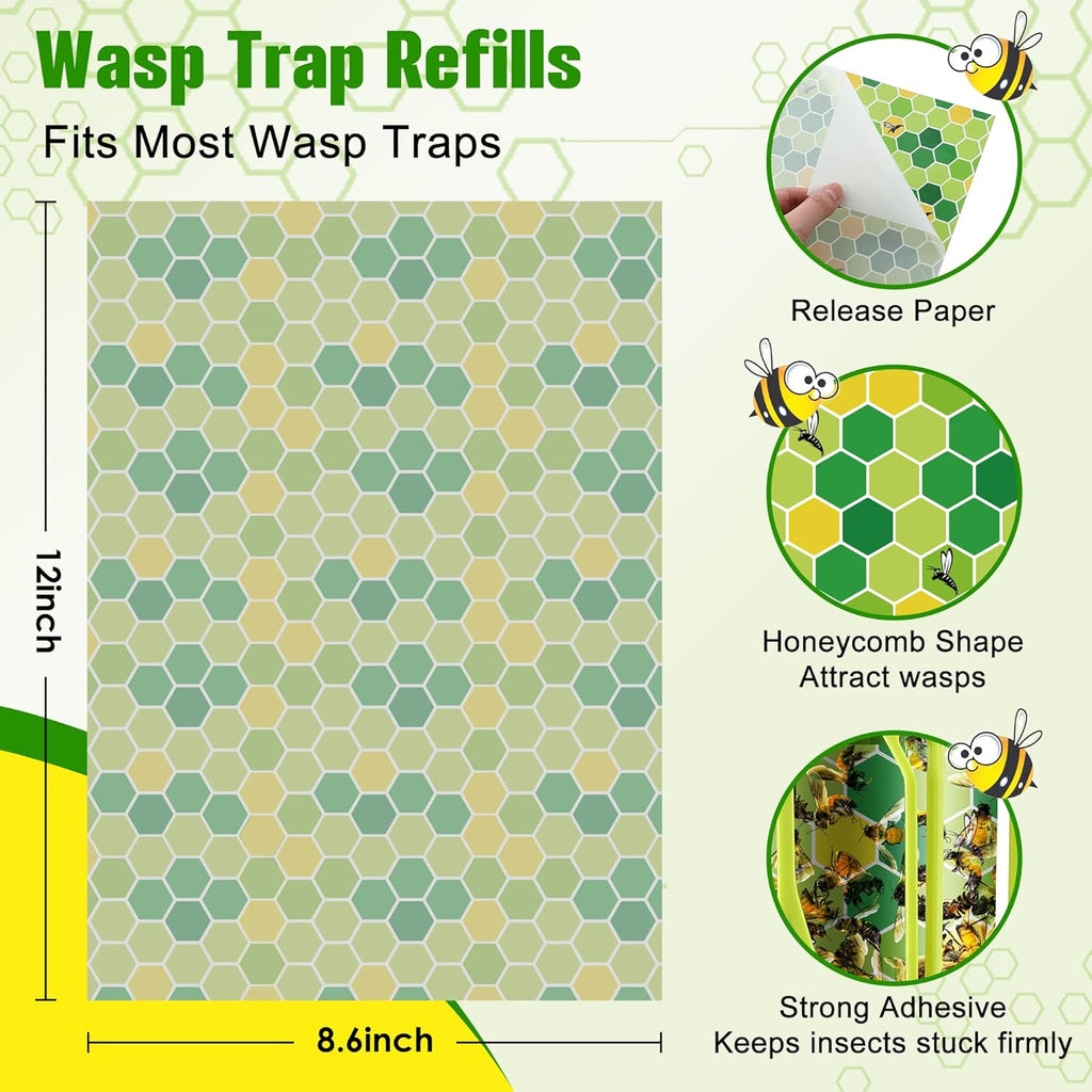 Qualirey Wasp Trap Refills - 20 Pack Super Sticky Replacement Pads for Yellow Jackets | 12 x 8.6 Inch