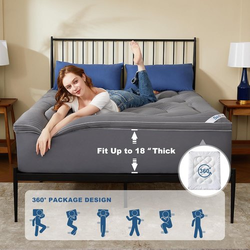 BEDLORE Queen Mattress Topper - Thick Pillow Top Pad for Back Pain Relief | Cooling Soft Cover with Deep Pockets