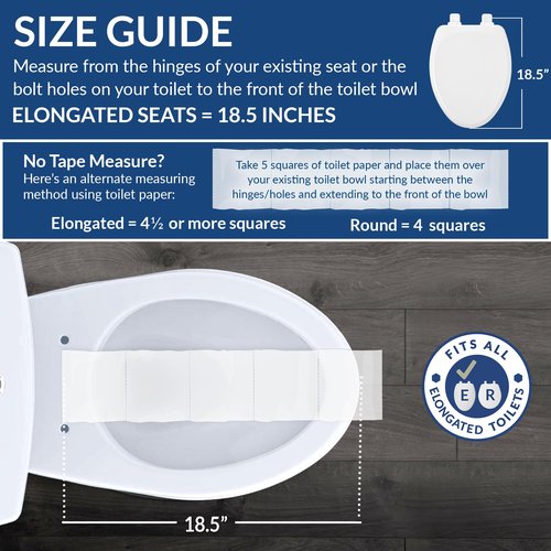 Bemis Aurora Slow Close Toilet Seat, Easy Clean Hinges and Adjustable Perfect Fit Plastic Seat, Made in USA, Elongated, White