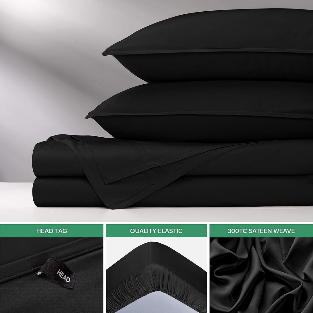 Pure Bamboo Twin Sheets - Luxuriously Soft & Cooling 100% Organic Viscose Bed Sheet Set | Black, Double Stitching