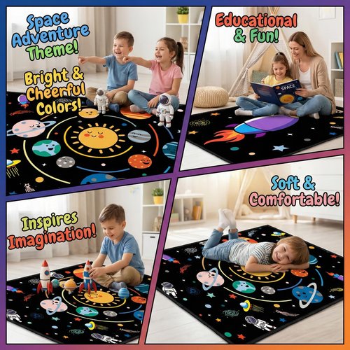 Space Rugs for Kids Bedroom,Outer Space Rug for Boys Room,Solar System Planet Theme Carpet for Playroom and Classroom Decor,2'5''×4'