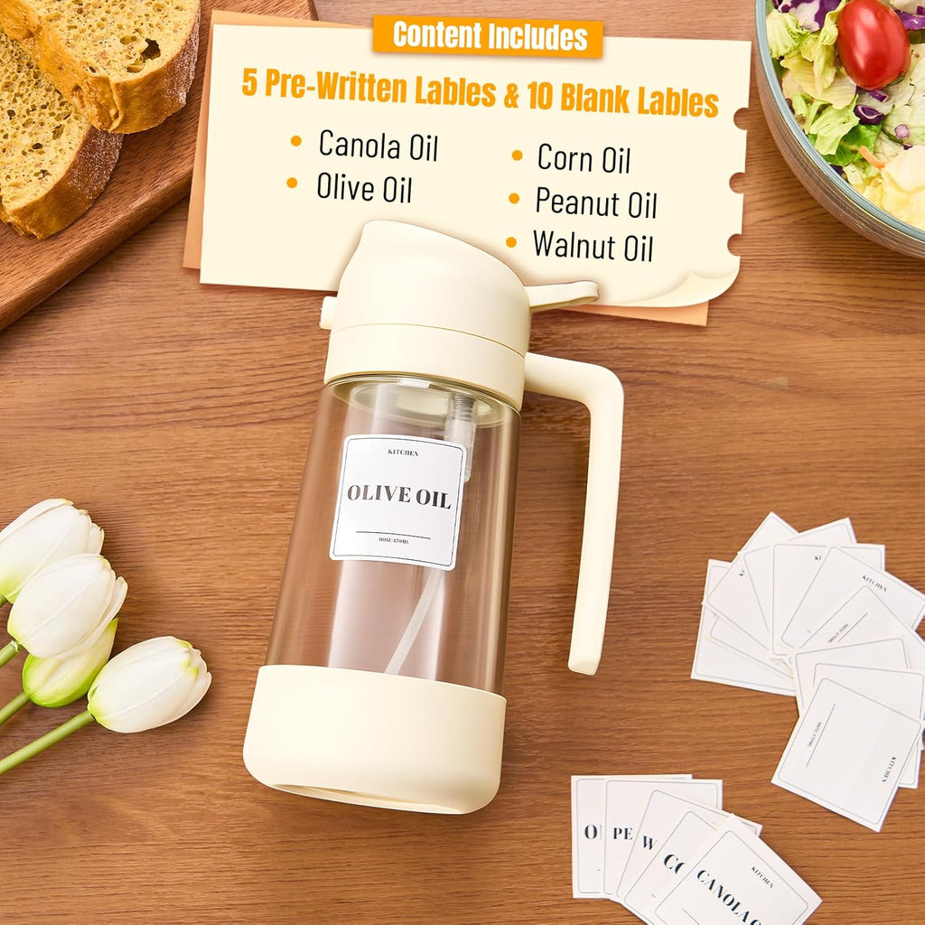 PARACITY Oil Dispenser Bottle - 2-in-1 Olive Oil Sprayer & Dispenser | 500ML White for Cooking & BBQ
