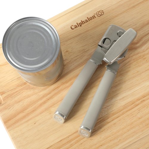 Calphalon Edge Stainless Steel Can Opener - Heavy Duty Multifunction Tool with Rubber Handle | Taupe