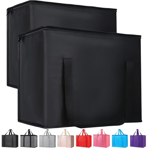 Bodaon 10-Pack Insulated Reusable Grocery Shopping Bag, X-Large Frozen Food Cold, Cooler Bags with Secure Top, Insulated Food/Pizza Delivery Bag, Black