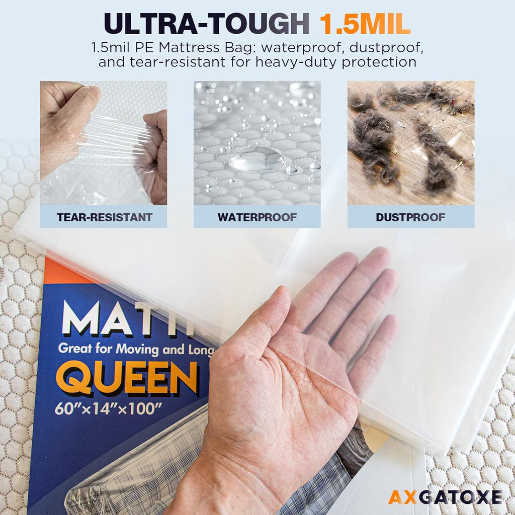 Skiennix Queen Size Plastic Mattress Bag - Waterproof Mattress Protector for Safe Moving & Storage