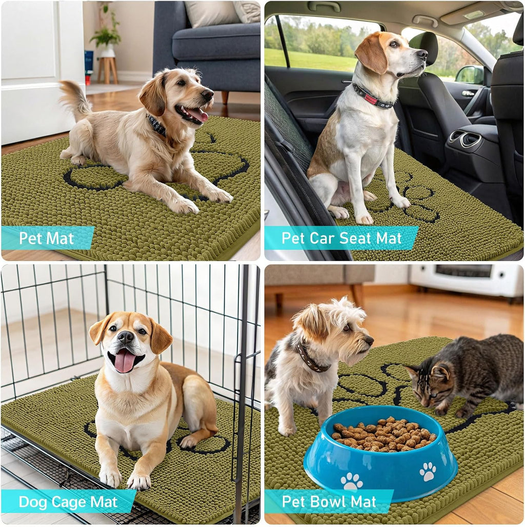OLANLY Dog Door Mat - Absorbent Muddy Paws Doormat | Non-Slip Chenille 36x24 in Willow Green