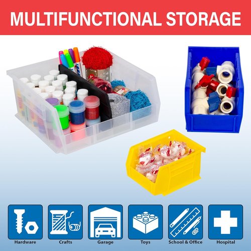 Akro-Mils Plastic Storage Bins - Space-Saving Stackable Organizers for Garage & Pantry | 10.5"L x 5.5"W x 5"H, Blue, 12-Pack