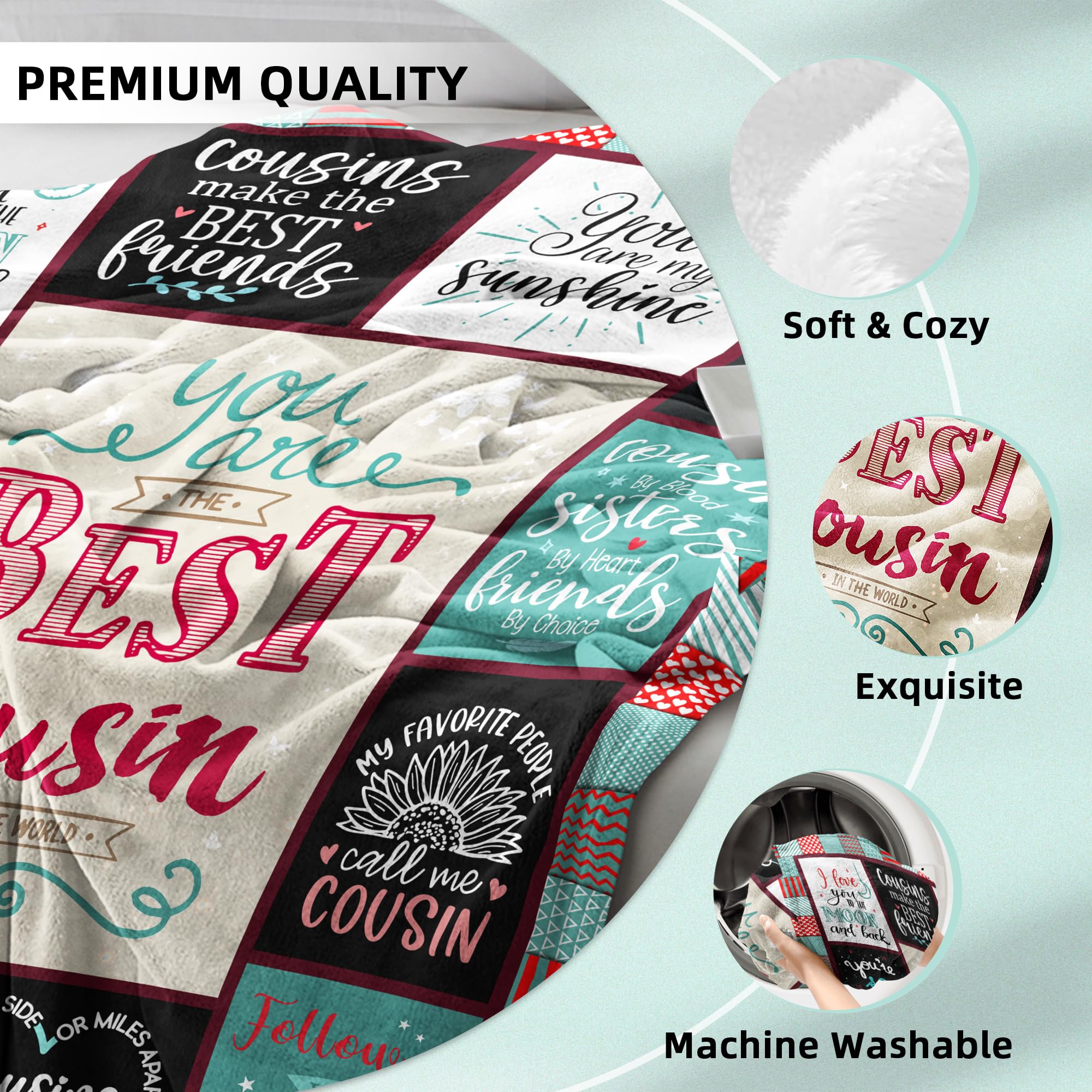TOBUNKIEN Cousin Gifts for Women - Cousin Birthday Gifts - Birthday Gift for Cousins Female - Best Cousins Ever Gifts Blanket 60"X 50"