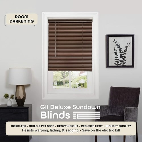 Achim Home Decor Cordless Mini Blinds - Room Darkening, 27" W x 64" L, 1" Slat - Mahogany Finish