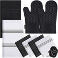 Dish Towels and Dishcloths with Oven Mitts Sets- 100% Cotton Tea Towels for Kitchen- 500 F Heat Resistant Oven Mittens 7.5"x12", Durable Dish Cloths 11.8"x11.8", Absorbent Dish Towels 13.5"x24"