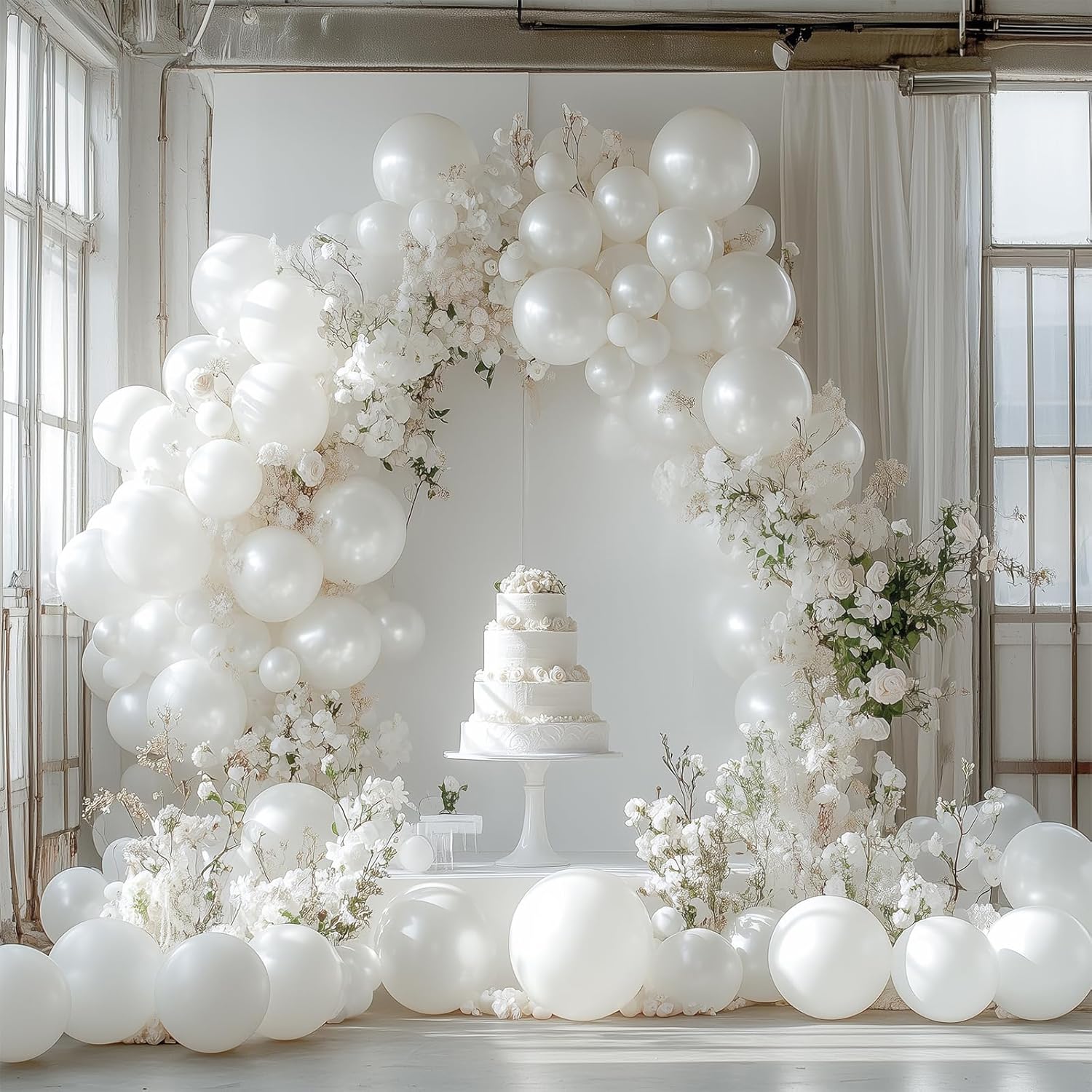 PartyWoo Pearl White Balloons - 128-Piece Metallic Latex Balloon Arch Kit for Weddings & Parties | 5-12 Inch Sizes