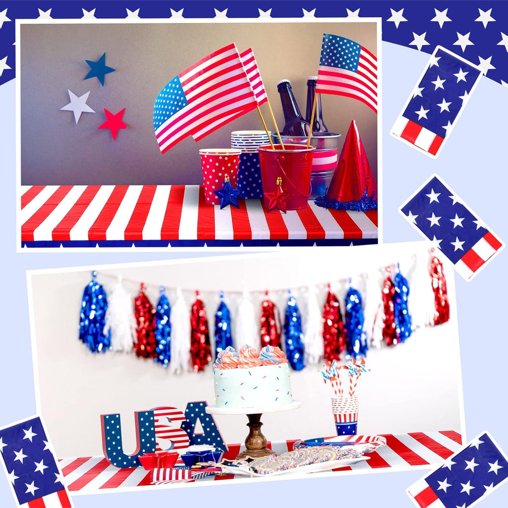 Regine Switzerland 30-Piece 4th of July Tablecloth Set - 54 x 108 Inch Red, White & Blue Disposable Covers for Patriotic Celebrations