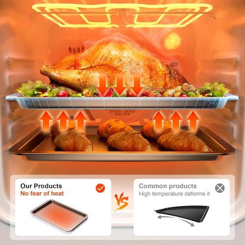 HONGBAKE Nonstick Baking Sheet Set - Premium Oven Pans with Wider Grips | 3 Pack Half, Jelly Roll & Quarter Trays