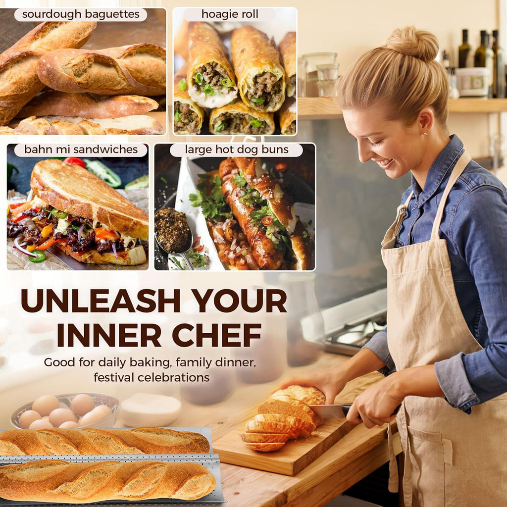 Yupjlia Baguette Bread Pan - Premium Nonstick Perforated Baking Tray for 2 Loaves | Perfect for Sourdough & Italian Bread