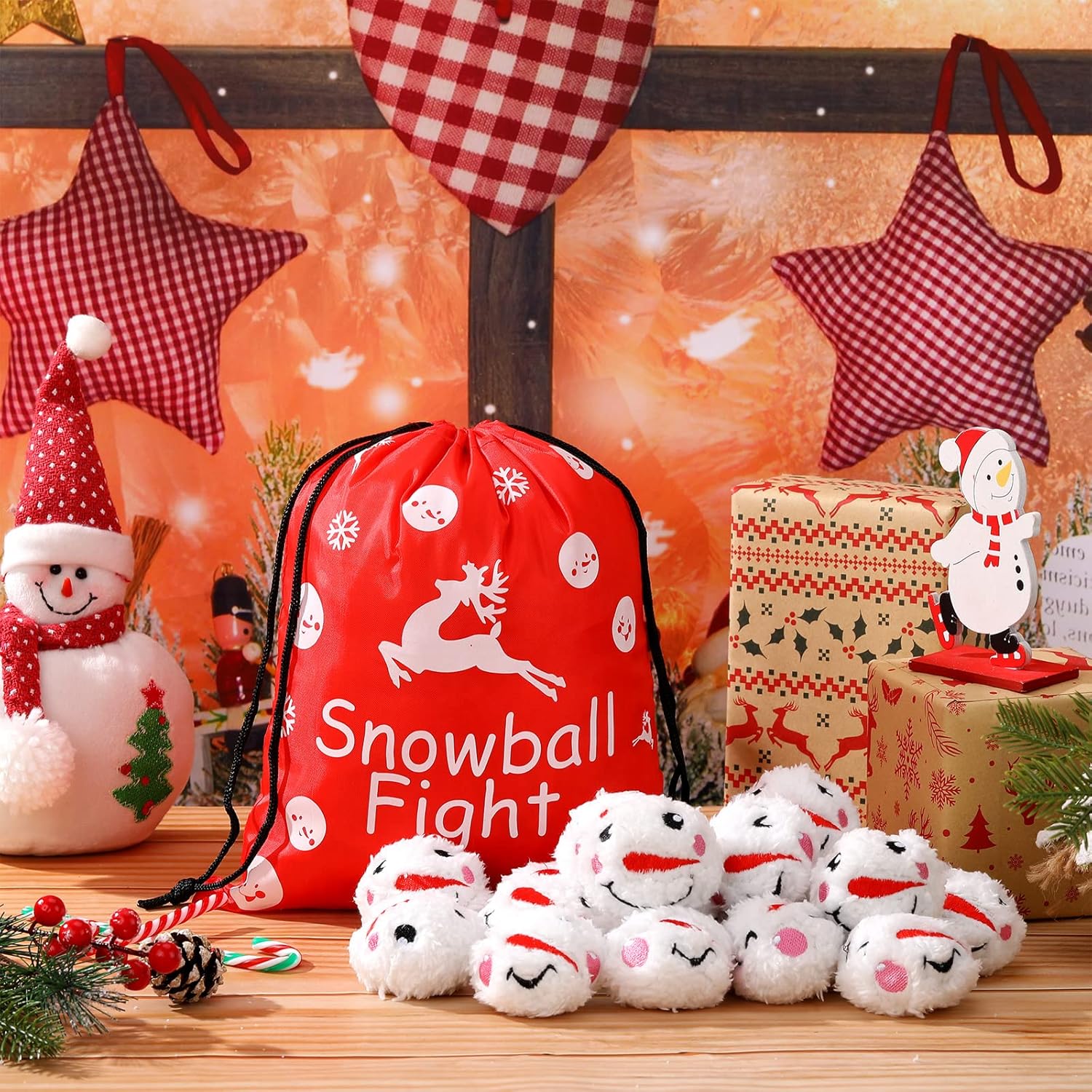 Skiennix 48-Pack Christmas Snowballs - 2.4-Inch Plush Snowman Balls for Indoor Winter Decor | 2 Styles Included