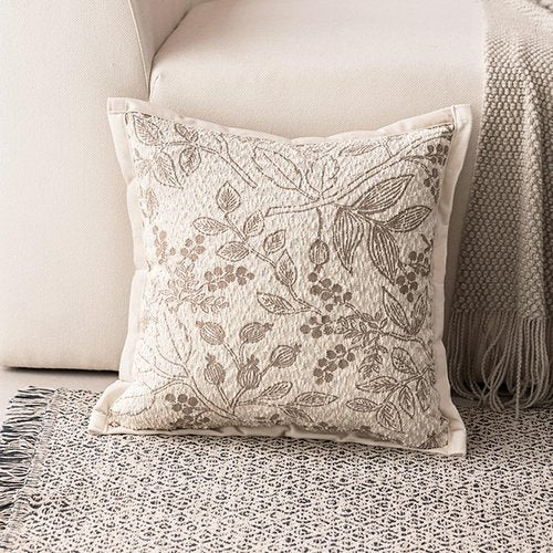 DWR Pack of 2 Decorative Throw Pillow Covers 18x18 – One Dark & One Light Khaki, Textured Woven Botanical Pattern Pillowcase with Handcrafted Look, Farmhouse Boho Accents for Couch or Bed