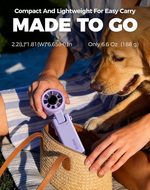 Diveblues Portable Handheld Turbo Fan - 5-Speed Wind, Battery Operated, 12-Hour Runtime | Ideal for Travel & Outdoor Use