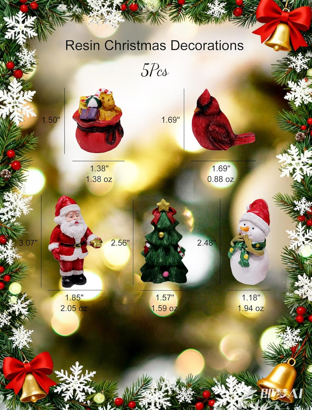 Regine Switzerland Christmas Miniature Figurines - Small Resin Santa Claus Ornaments for Holiday Decor