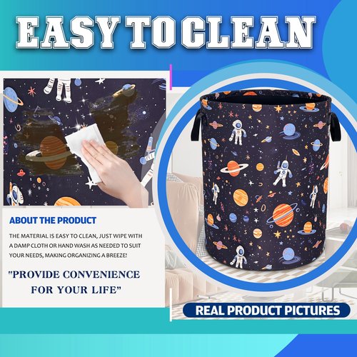 Astronaut Laundry Basket Oxford Cloth Universe Planet Laundry Hamper With Handle Foldable Portable Clothes Storage Basket 18.9 X 16.5 Inch Storage Bag For Laundry Room/Bathroom/Bedroom/Dormitories