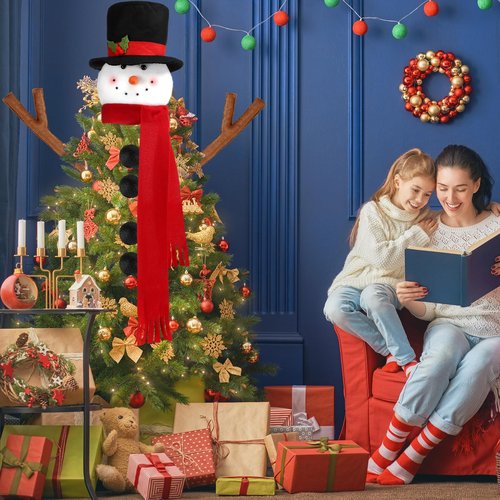 Syhood Snowman Christmas Tree Topper Large Holiday Funny Plush Stuffed Hanging Ornaments with Arms, Legs, Belt, Scarf for Christmas Tree Decorations Wine Bottle Curtain Xmas Home Decor