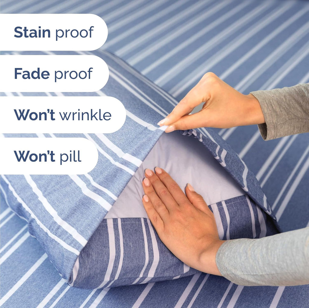 Skiennix Twin Size 3-Piece Sheet Set - Comfy, Breathable & Cooling - Luxury Blue Stripes Bedding for All Ages