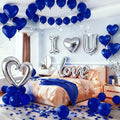 Happy Valentines Day Decorations Balloon Valentines Decorations, Happy Anniversary Decorations, I Love You Balloon for Him Silver Blue Heart Balloon, Blue Rose Petals Romantic Decoration Special Night
