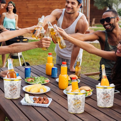 Acellegic 18 Pcs Ice Buckets Bulk, 6 Liter Plastic Round Ice Buckets with Gold Rim and Glitter, Disposable Storage Drink Tub or Party Bar Wine Beer Champagne Beverage Bottle Cooler
