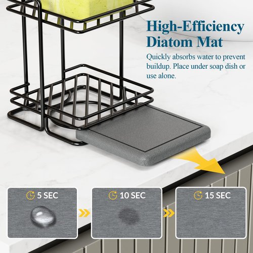 NiHome 2-Tier Soap Holder with Diatomite Mat, Rustproof Metal Shower Organizer for Bar Soap, Shampoo Bars, Sponges, Skincare, Fast-Drainage Open Slot Rack for Bathroom and Kitchen Countertops