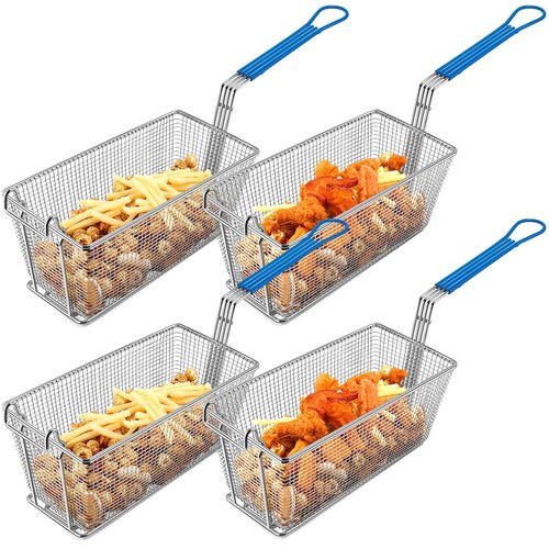 Umigy 4 Pcs Deep Fryer Basket 13 1/4" x 6 1/2" x 6" with Non-slip Handle Heavy Duty Plated Iron Construction Front Hooks Non-slip Handle for Restaurant Kitchen Chip Fish Commercial Fryer Basket