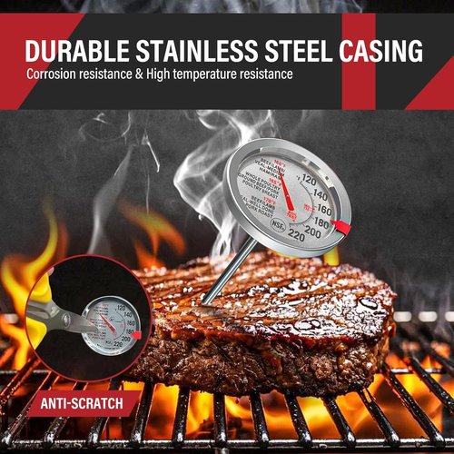 AWLKIM Stainless Steel Meat Thermometer - Safe Leave-In Oven Design | 2.5-Inch Extra-Large Dial for Cooking, Baking, Steak, Turkey - Silver
