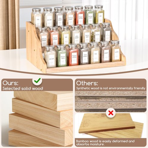Memanque Tiered Spice Rack Organizer for Cabinet, Wooden Spice Rack for Countertop, Spice Shelf organizer Spice Organization for Cabinet