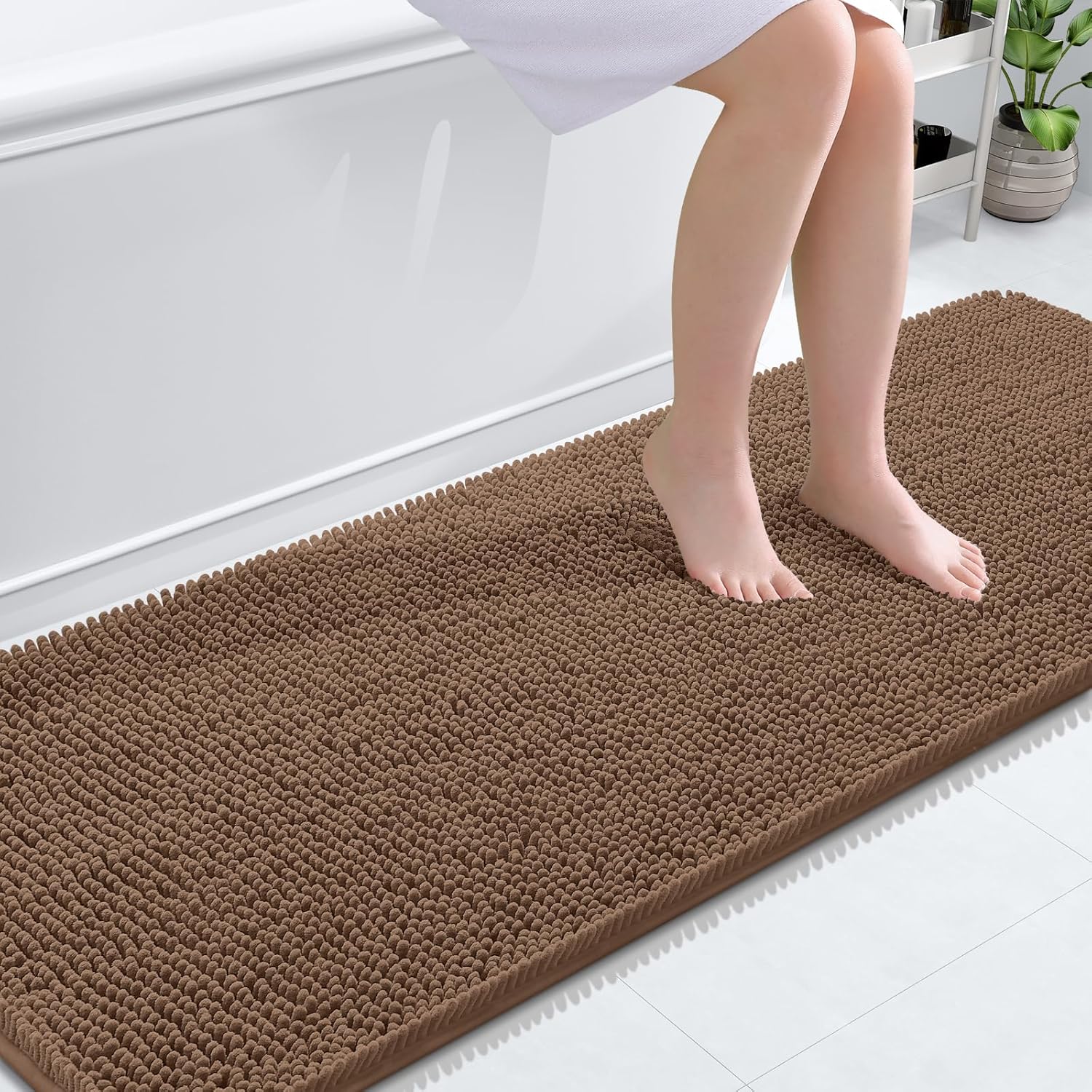 OLANLY Bathroom Runner Rugs - Extra Soft Chenille Bath Mats | 70x24 Mocha, Quick Dry & Machine Washable