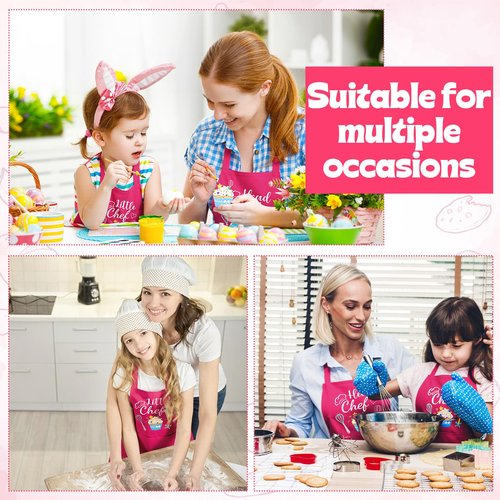 XLSXEXCL 2 Pcs Adults Kids Matching Apron Set, Funny Mommy and Me Aprons, Adjustable Kitchen Apron with 2 Pockets, Parent and Child Matching Gift for Cooking, Baking, Painting (Head Chef-Little Chef)