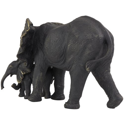 Deco 79 Polystone Elephant Decorative Sculpture Family Home Decor Statue with Gold Foil Accents, Accent Figurine 14" x 8" x 9", Bronze