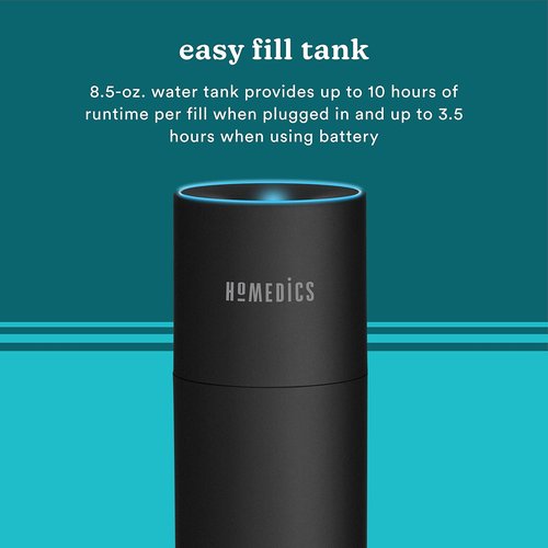Homedics Portable Humidifier - Cool Mist Air Humidifier with Color-Changing Light | Perfect for Bedroom, Office & Travel - Matte Black