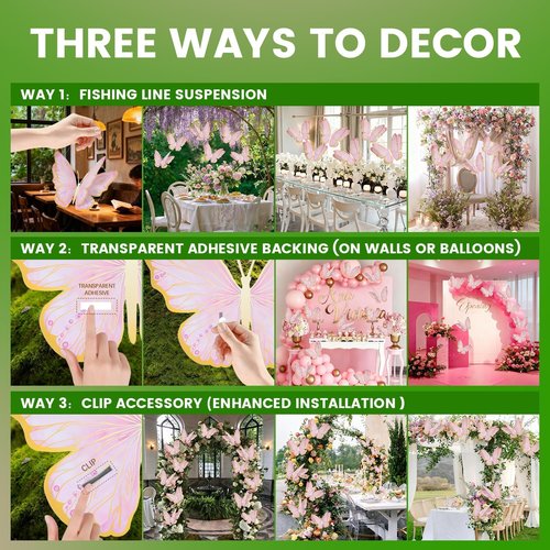 Mverse 3D Butterfly Wall Decor - Gold Paper Butterflies for Baby Showers & Nurseries | Removable Mural Decals (Pink)