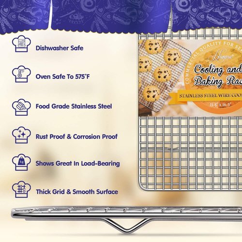 Hiware Cooling Racks for Baking - 2-Pack Stainless Steel Wire | 10" x 15" Oven Safe Cookie Rack