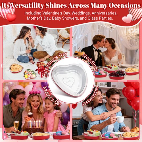 23 OZ Large Heart Shaped Cake Pans for Baking 15 Pack Aluminum Foil Baking Tins with Lids Red Desert Heart Cake Mold Disposable Ramekins Containers for Valentine's Day, Mother's Day, Wedding, Party