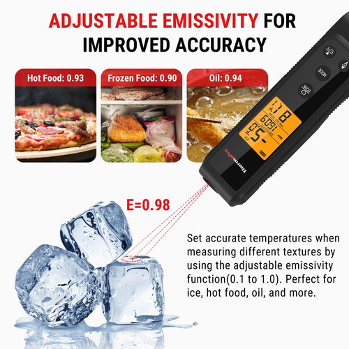 ThermoPro 2-in-1 Instant Read Thermometer for Cooking, Infrared Thermometer Cooking Thermometer with Meat Probe, Non-Contact Laser Meat Thermometer for Griddle Grill Pizza Oven HVAC Pool, Black