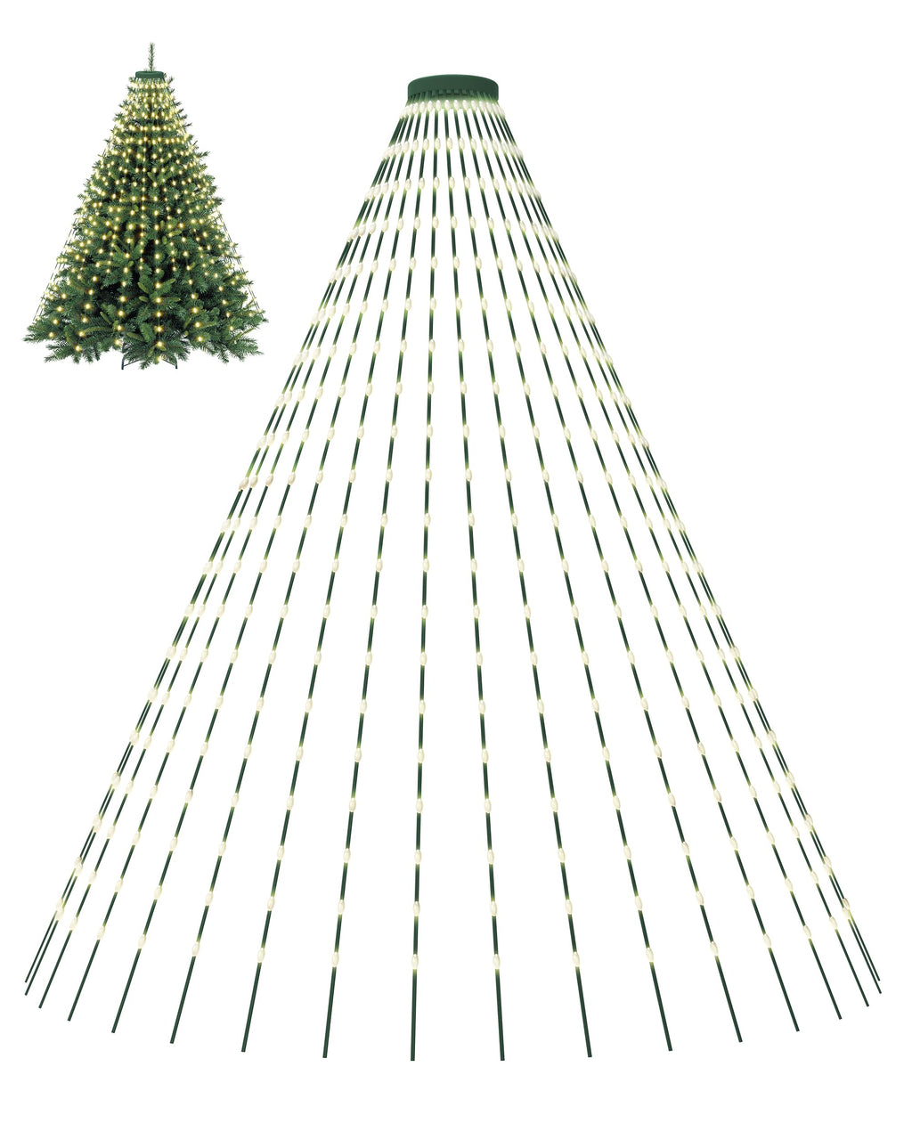 Tomanwai Christmas Tree Lights, 400 LED Christmas Lights with 8 Light Modes & Memory Function, 6.6FT x 16 Lines Outdoor Christmas Light with Timing Function for Christmas Decorations - Warm White