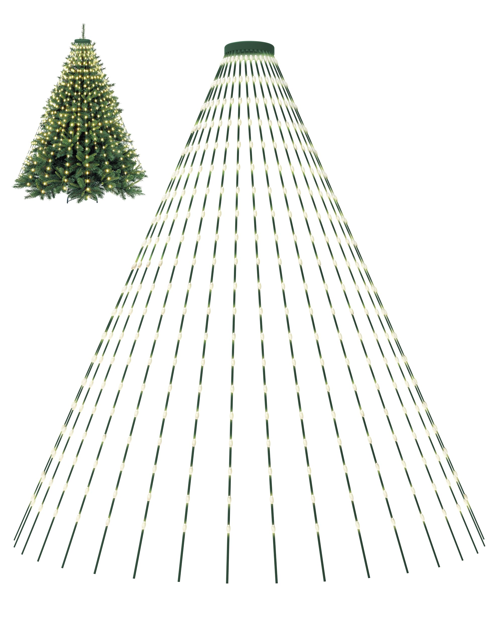 Tomanwai Christmas Tree Lights, 400 LED Christmas Lights with 8 Light Modes & Memory Function, 6.6FT x 16 Lines Outdoor Christmas Light with Timing Function for Christmas Decorations - Warm White